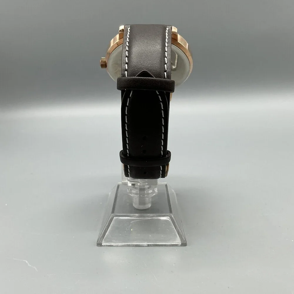 ROK Mens Watch 43mm Rose Gold Tone Brown Leather Air Force New Battery